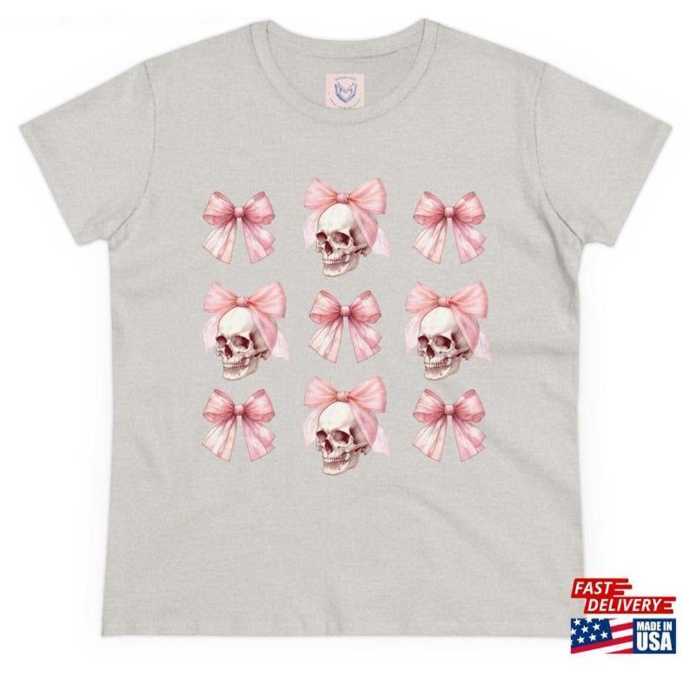 Cute Skulls And Bow Womens Tee Gothic Tshirt Skull Print Shirt